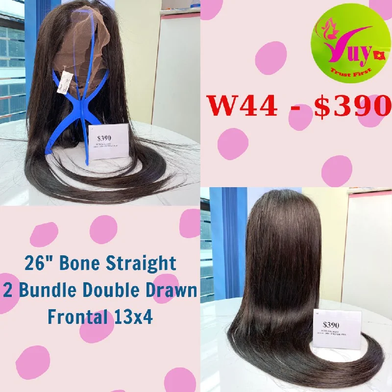 comfortable wigs for long-lasting wear -26" Wig Bone Straight, Frontal 13x4, Double Drawn, Raw hair (W44)