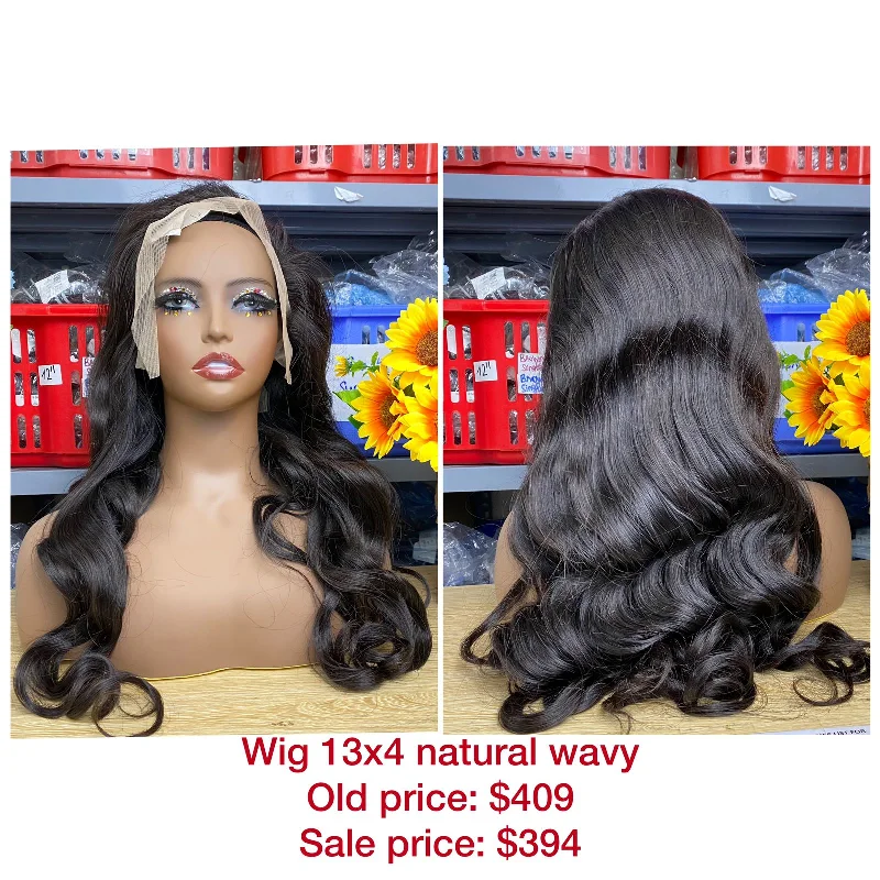 medium length wigs for business professionals -26" Wig Natural Wavy, Frontal 13x4, Double Drawn, Raw hair (W49)