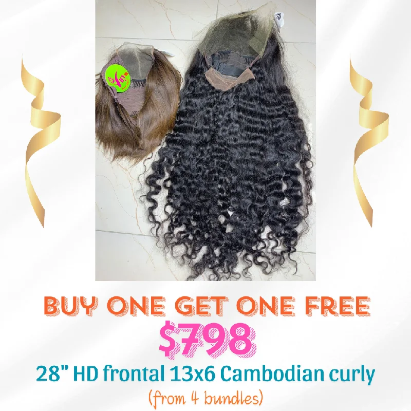 voluminous wigs for thick, textured hair -28" HD frontal 13x6 Cambodian curly wig (get free bob color wig)