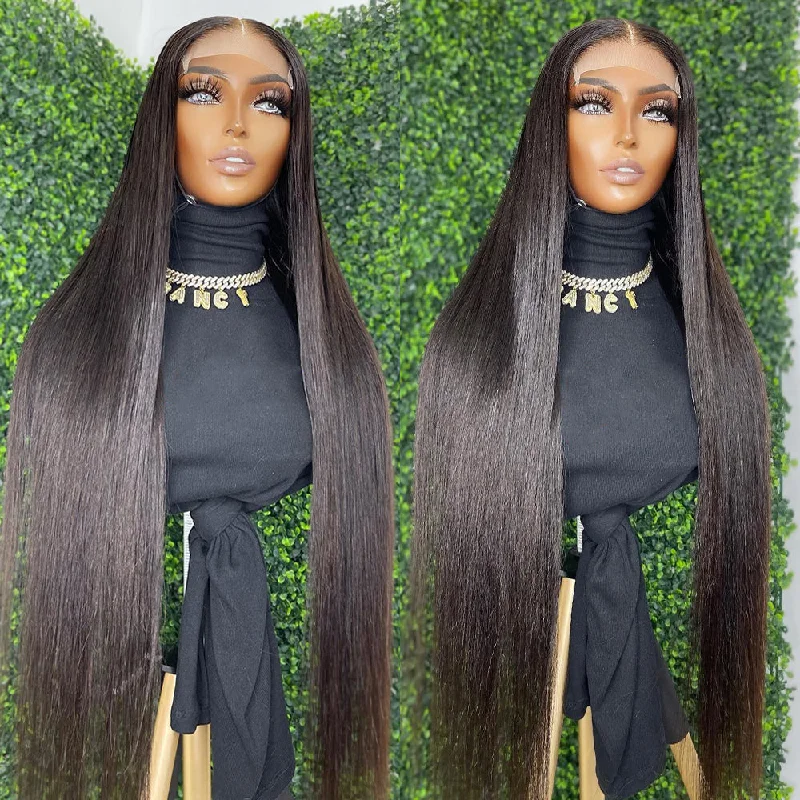 heat-resistant wigs for styling versatility -30-40 Inches 5x5 HD Lace Closure Straight Wig Virgin Long Hair 180% Density