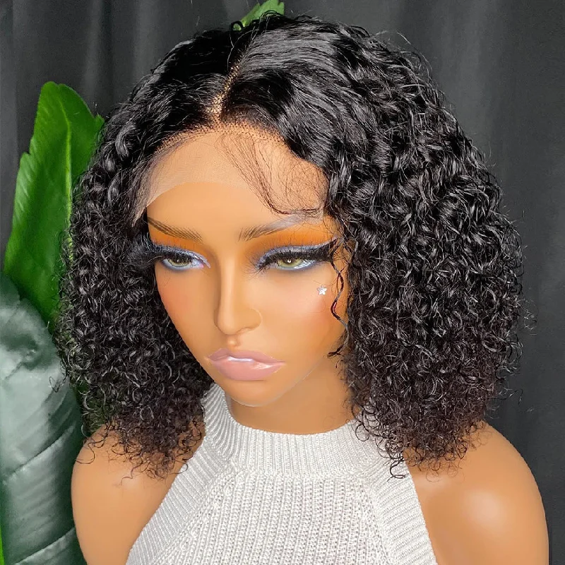 wigs for cancer patients with easy wear -5x5 Transparent Lace Deep wave Bob Wig 180% Density