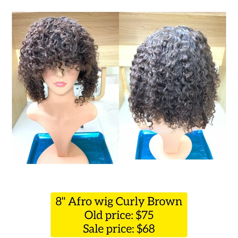 high-quality human hair wigs for natural shine -8" Afro Wig Curly Brown (H12)