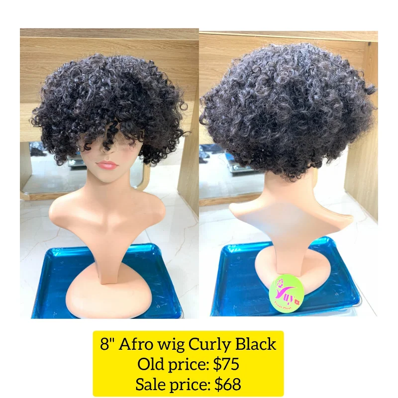 curly wigs for women with fine hair -8" Afro Wig Curly Black (H14)