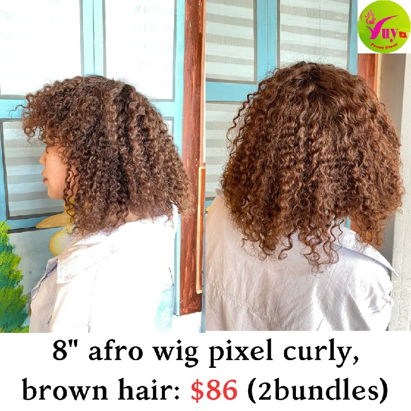 trendy ombre lace wigs for bold statement -8" Afro Wig Pixel Curly Brown Hair