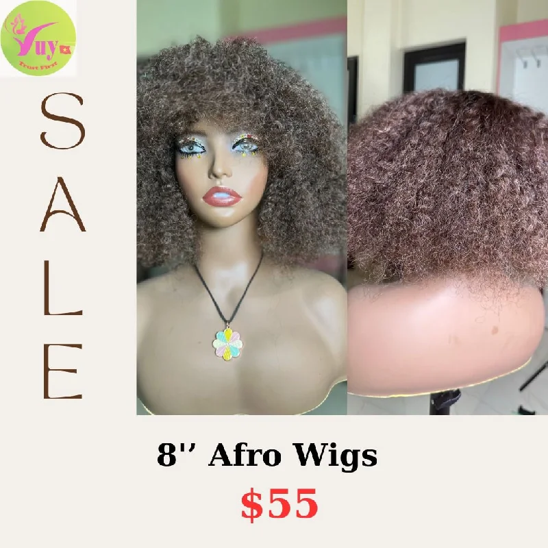 trendy medium-length wigs for everyday styling -8'' Afro Wigs