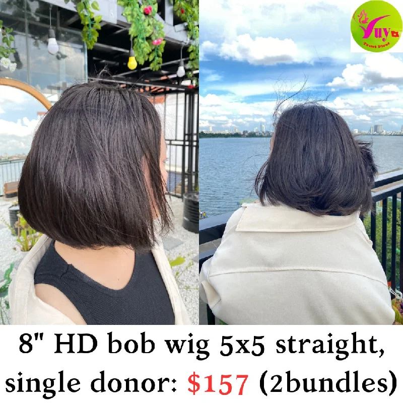 lace front wigs for natural hair texture -8" HD Bob Wig 5x5 Straight Single Donor