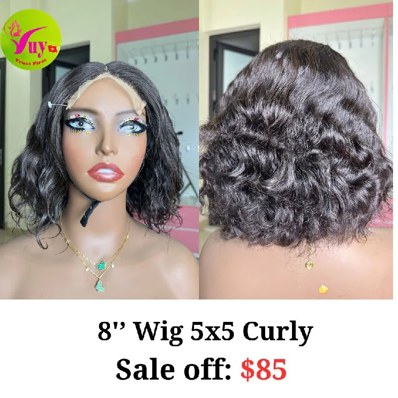 straight hair wigs for smooth and shiny finish -8'' Wig 5x5 Curly