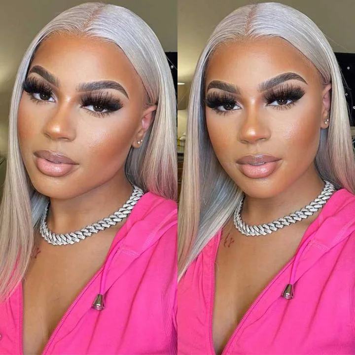 trendy wigs for modern fashion looks -Ash Grey Straight 4x4/5x5/13x4  Lace Closure/Frontal Transaparent  HD Lace  Silver Wigs Pre-plucked with Baby Hair