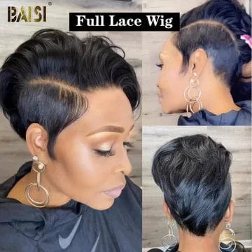 trendy short pixie wigs for modern style -BAISI $159  Full Lace Pixie Cut Wig