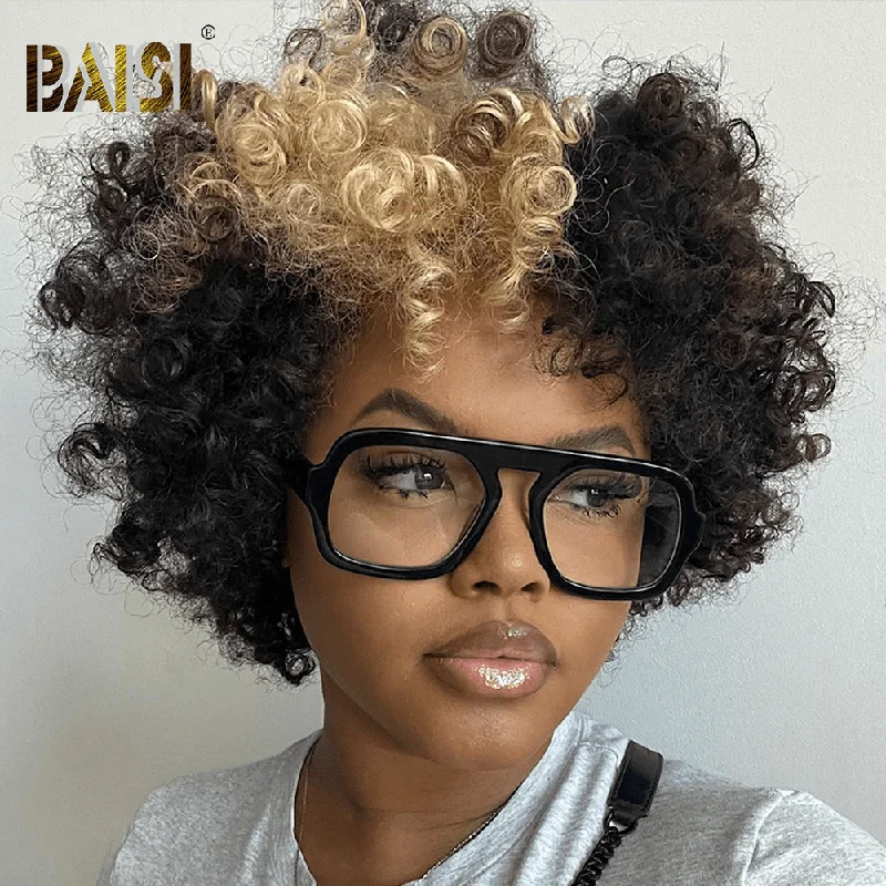 full lace wigs for everyday wear -Baisi Afro Curl Highlight With Bang Wig