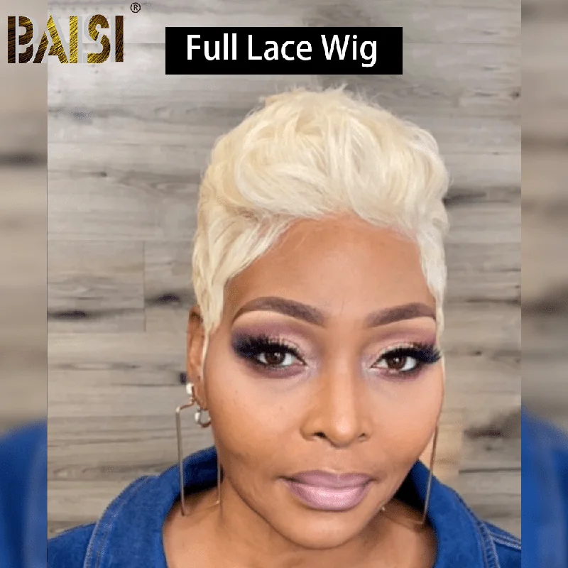 curly lace wigs for fuller, textured look -BAISI Blonde Full Lace Pixie Cut Wig