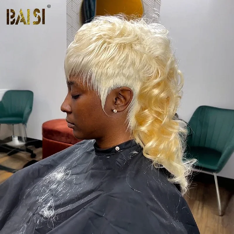 short curly wigs for feminine style -BAISI Blonde Mullet Glueless Wig