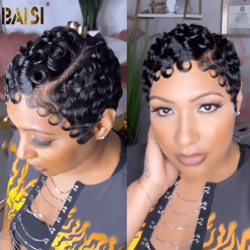 easy-to-maintain wigs for busy lifestyles -BAISI Full Lace Finger Wave Short Wig