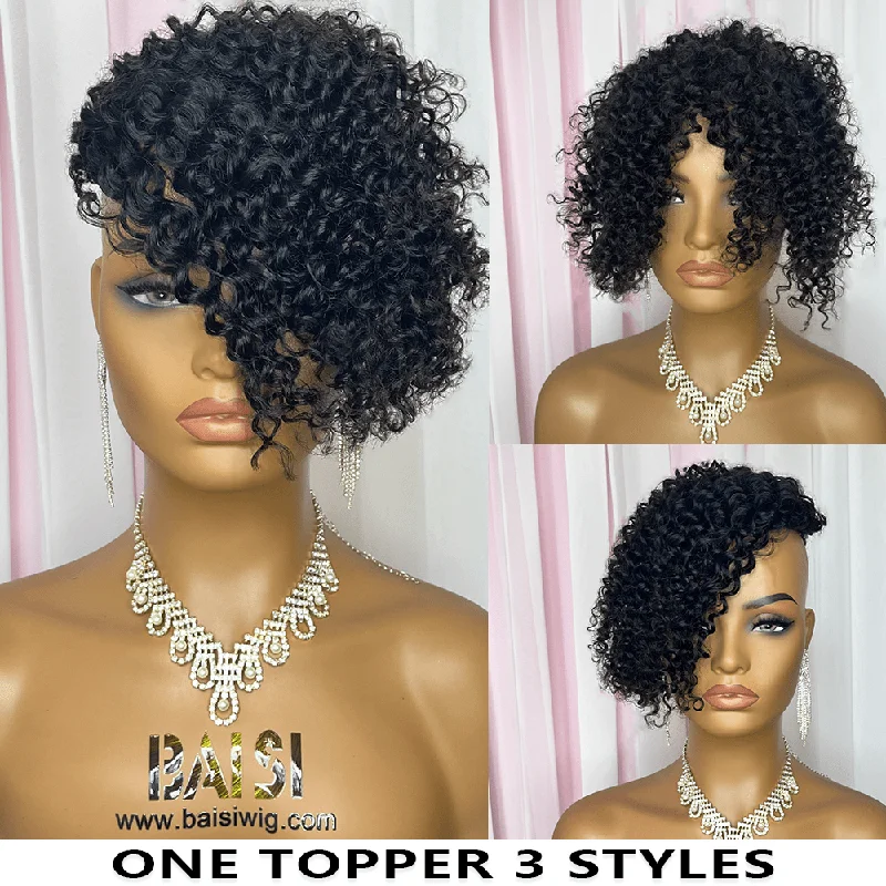 trendy short bob wigs for chic appearances -BAISI Curly Partial Topper