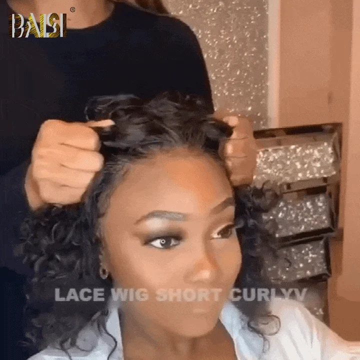 full head wigs for complete coverage -BAISI Deep Wavy BOB Gluleless Lace Wig