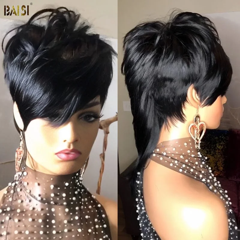 high-quality human hair wigs for natural texture -BAISI Dovetail Mohawk Mullet Glueless Wig