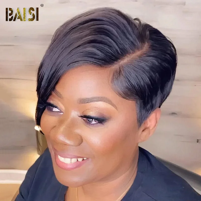 trendy short bob wigs for youthful style -BAISI Fashion Short Style Wig