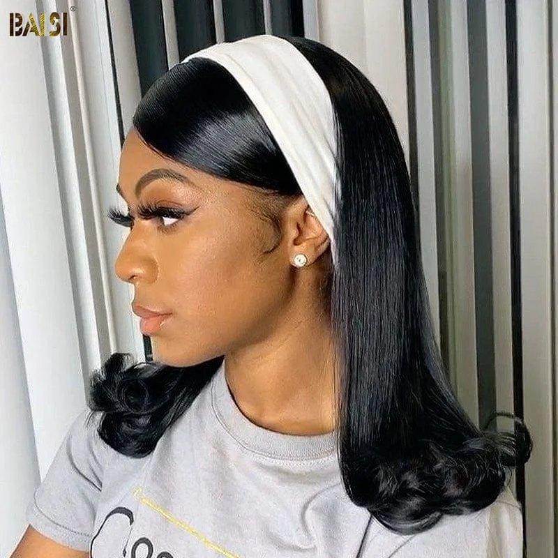 trendy short bob wigs for youthful style -BAISI Flat Iron Hair Style Lace Wig