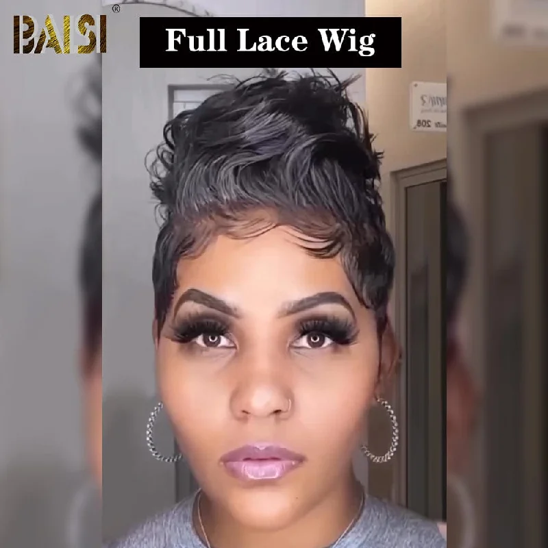 premium human hair wigs for luxury styling -BAISI Full Lace Pixie Cut Wavy Wig