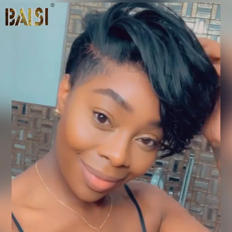 full coverage lace front wigs for natural look -BAISI Full Lace Short Side Part Pixie Cut Wig