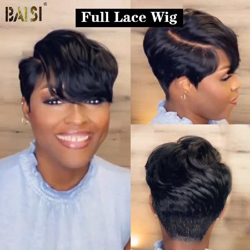 best wigs for women with round face shape -BAISI Full Lace Side Part Style Wig