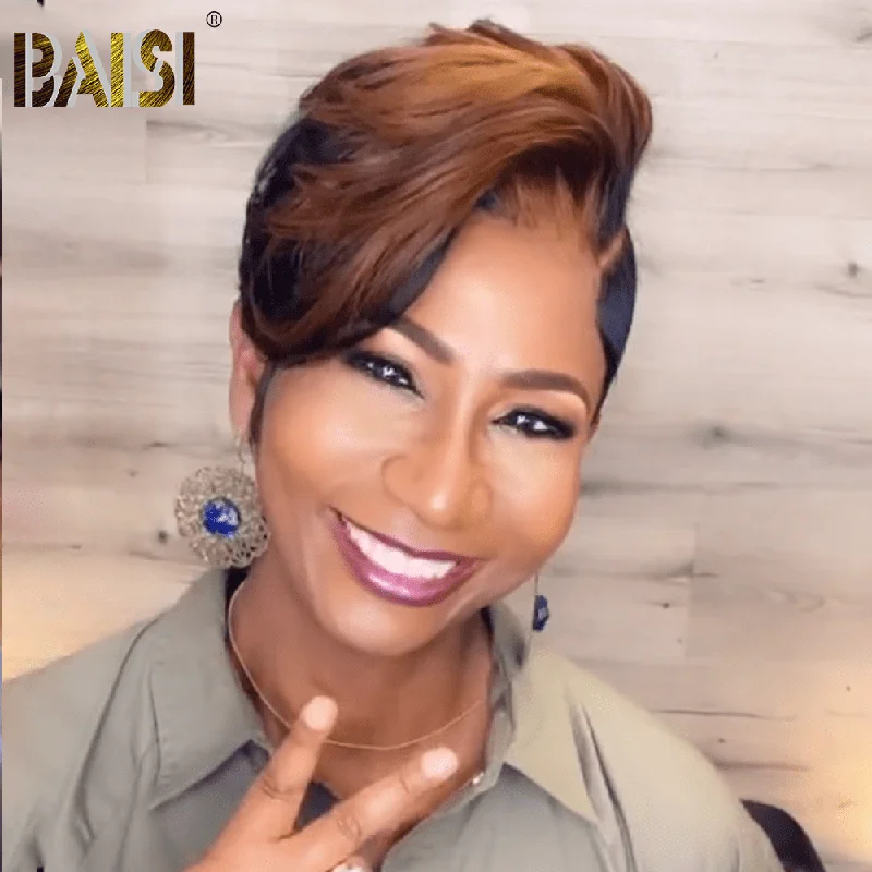 braided wigs for easy protective hairstyles -BAISI Full Lace With Highlight Short Wig