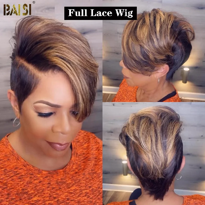 wigs for people experiencing hair loss -BAISI Full Lace With Honey Blonde Short Wig