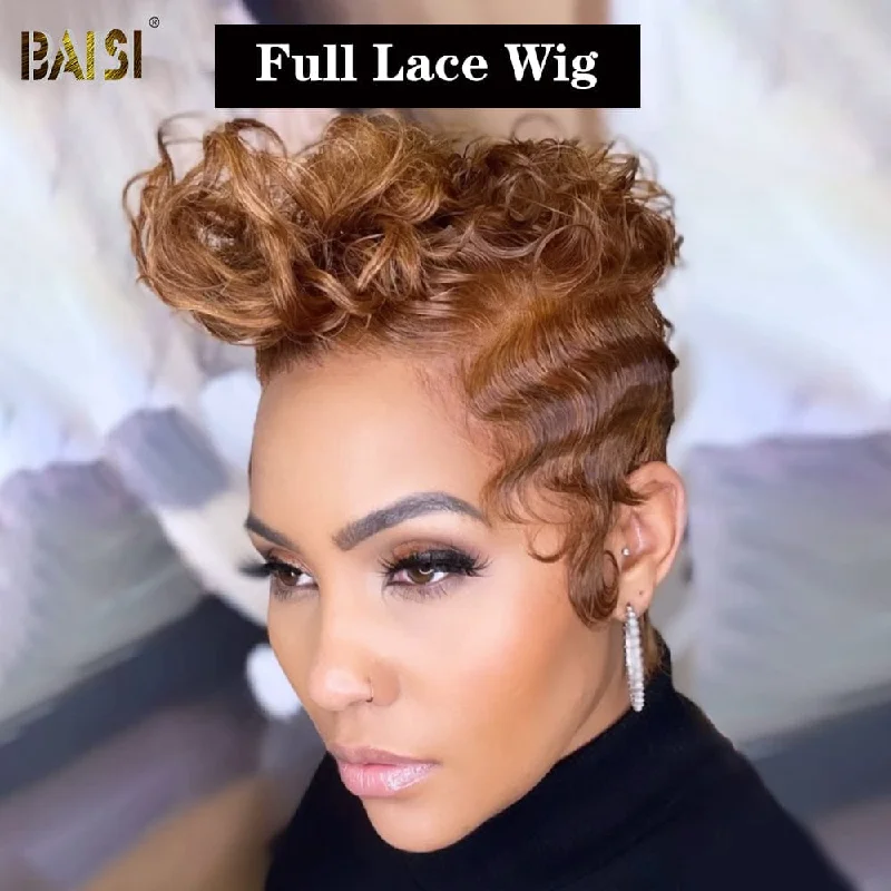 realistic human hair wigs for all-day wear -BAISI Ginger Finger Wave Full Lace Wig