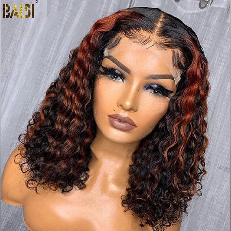 trendy wigs for modern fashion looks -BAISI Highlight Curly Bob Cut Skin Melted Lace Wig