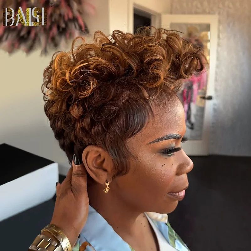 full lace wigs for complete coverage -BAISI Honey Brown Finger Wave Full Lace Wig