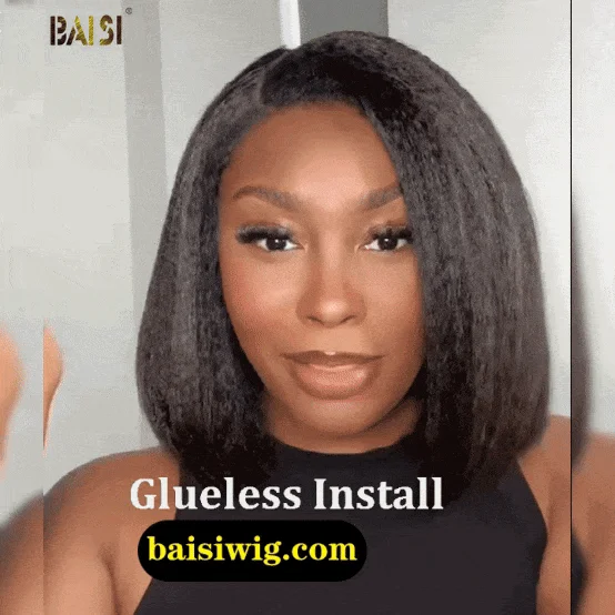 lace front wigs for natural hair texture -BAISI Kinky Straight With Natural Hairline Glueless Wig