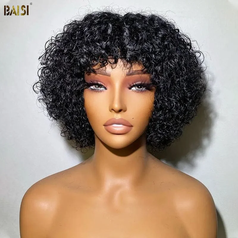 adjustable lace wigs for comfortable wear -BAISI Lightweight Bouncy Machine Made Wig With Bang