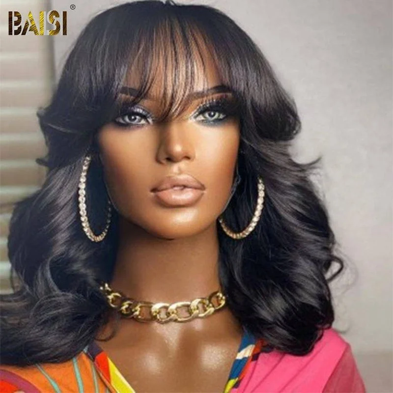 stylish braided wigs for versatile looks -Baisi Machine Made Body Wave With Bang BoB Wig