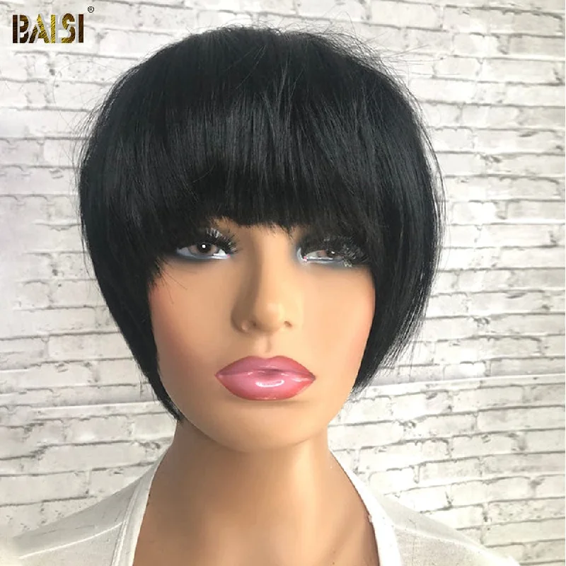 trendy straight wigs for sleek style -BAISI Natural Black Partial Topper With Bang(Not A Wig)