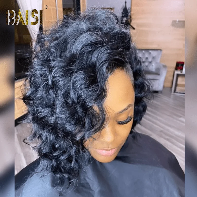 curly bob wigs for trendy and voluminous styles -BAISI Natural Wavy Lace BoB  Wig