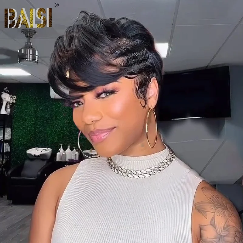 lace front wigs for a natural hairline -BAISI Pixie Silk Wave Short Cut Wig