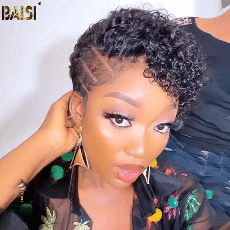 voluminous wigs for full and thick hair -BAISI Sexy Curly WIth Style BOB Lace Wig