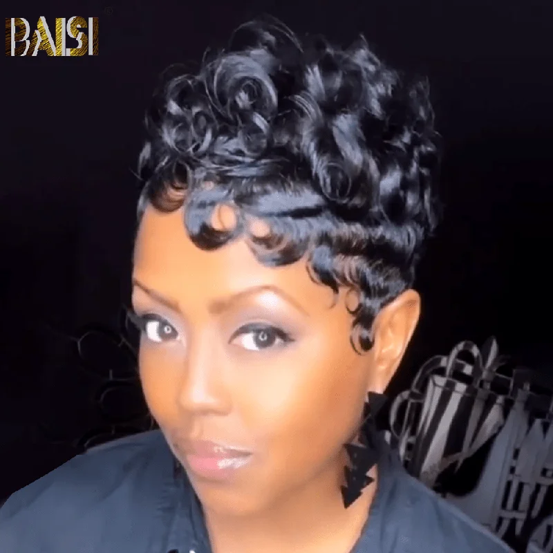 stylish wigs for fashionable women -BAISI Sexy Finger Wave Lace Short Wig