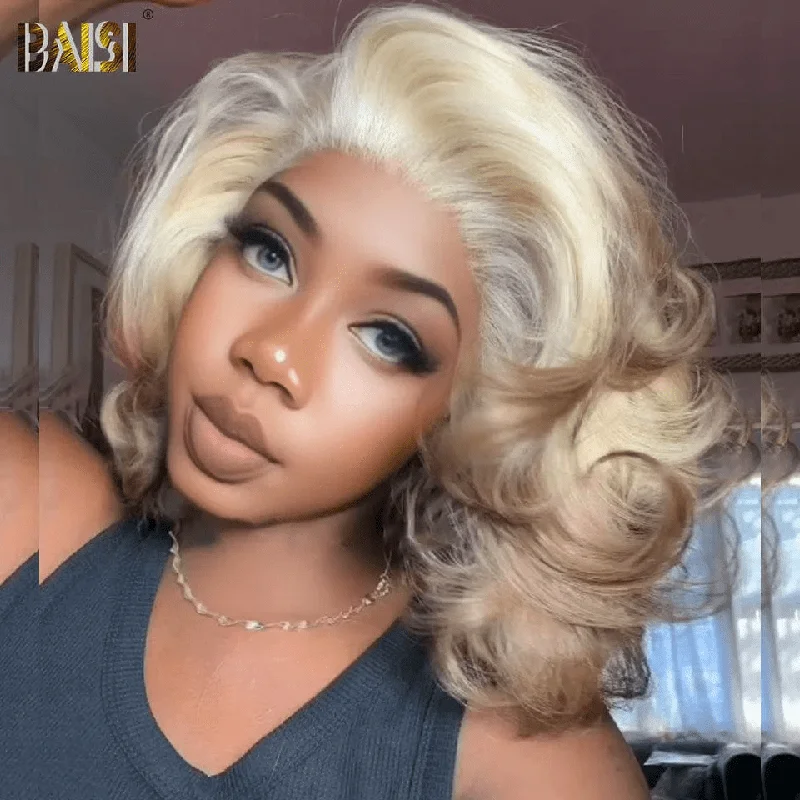 short curly wigs for professional looks -BAISI Sexy Ombre Blonde Glueless Lace Wig