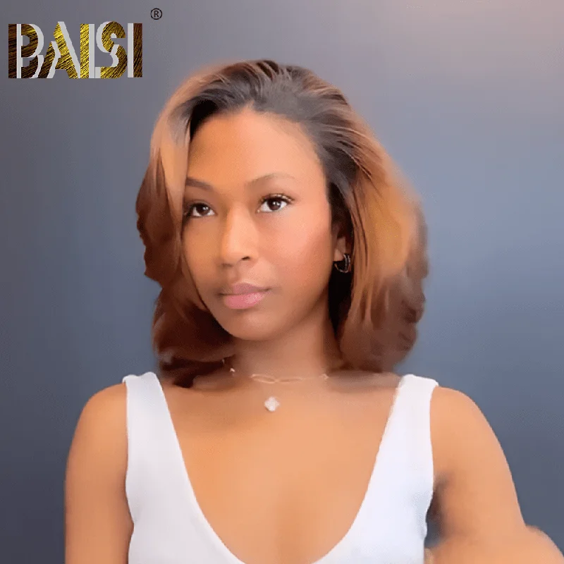 voluminous pixie wigs for modern style -BAISI Sexy Ombre Brown Lace BOB Wig