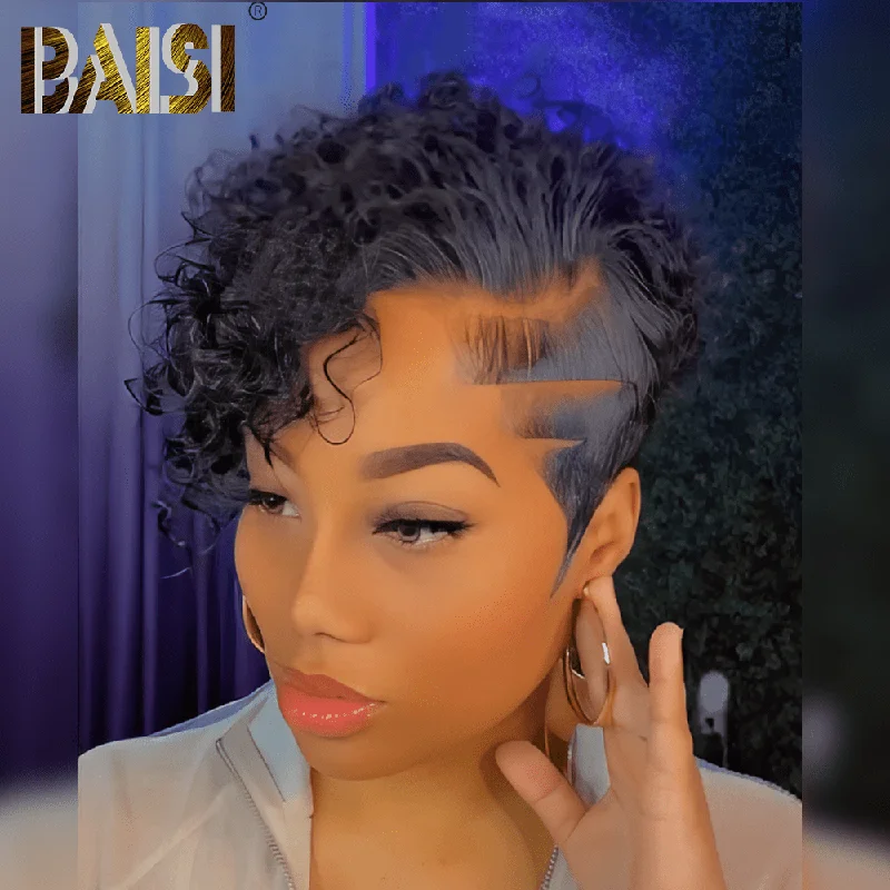 comfortable wigs for long-lasting wear -BAISI Sexy Side Part Short Curly Wig