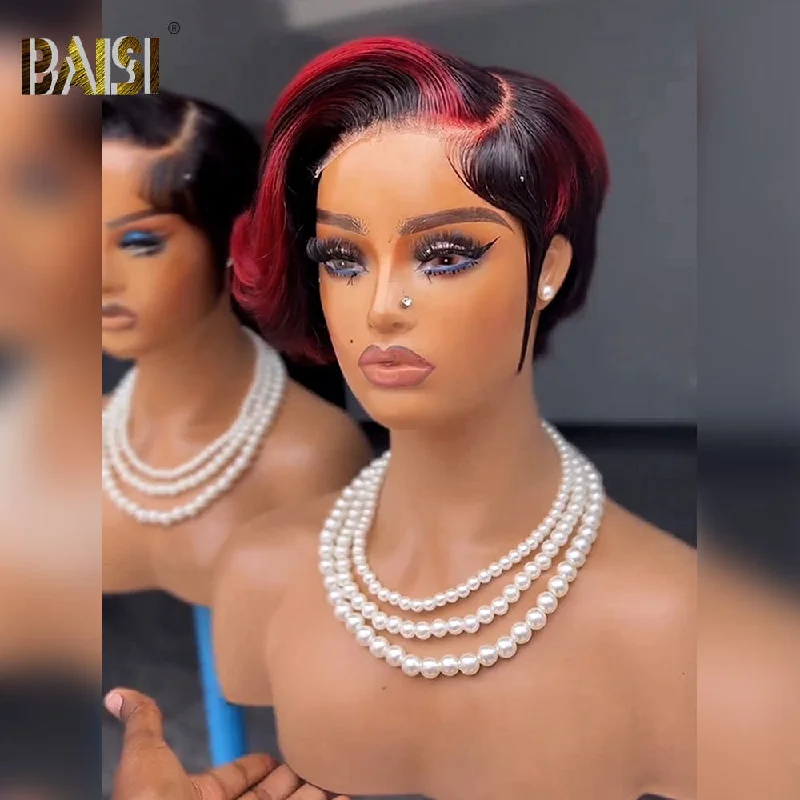 full lace wigs for full head coverage -BAISI Sexy Side Part Short Style Wig