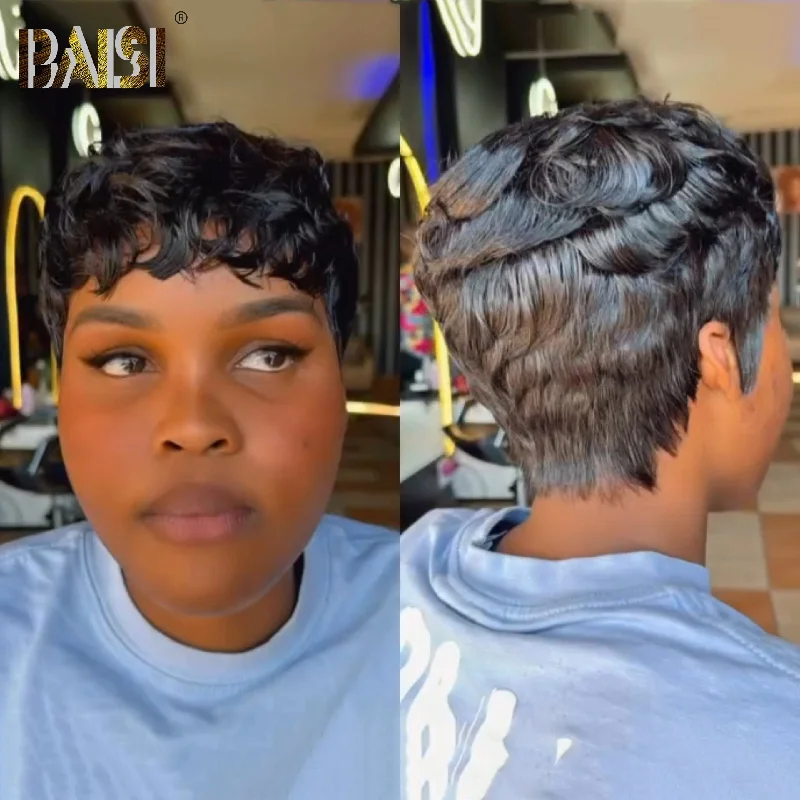 stylish blonde wigs for a fashionable vibe -BAISI Short Wave Pixie Cut Wig