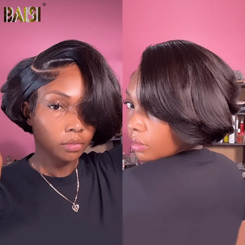 trendy medium-length wigs for everyday styling -BAISI Unique Side Part Lace BOB Wig