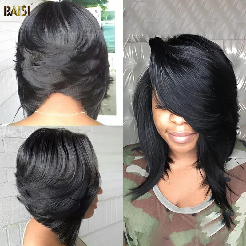 trendy ombre wigs for bold hair colors -BAISI Side Part Sexy BoB Wig