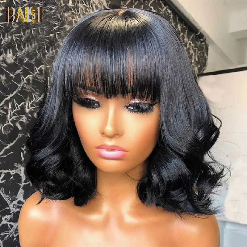 premium lace wigs for flawless styling -BAISI Wavy Bob Wig With Neat bangs