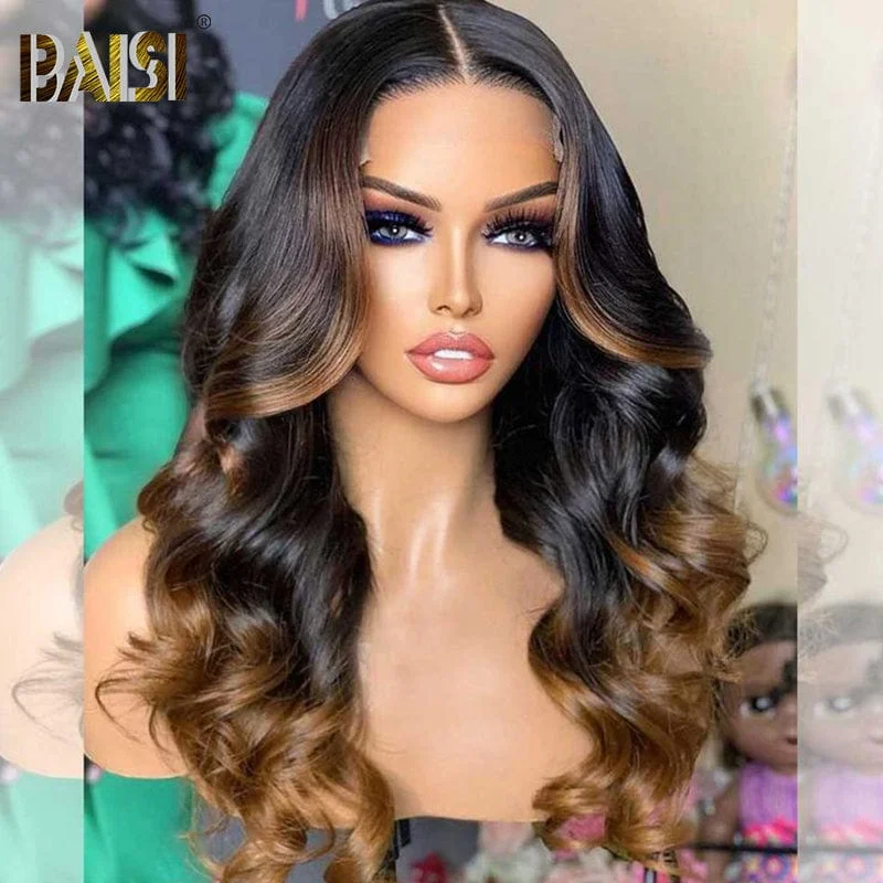 lace front wigs for natural hair texture -BAISI 1bMix30 Closure Wavy Color Wig