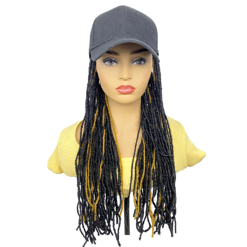 wigs for formal occasions like proms and galas -20inch Long Black Baseball Cap With Micro Dreadlock Braids Hat Wigs for Black Women(#P1B27, 20″)