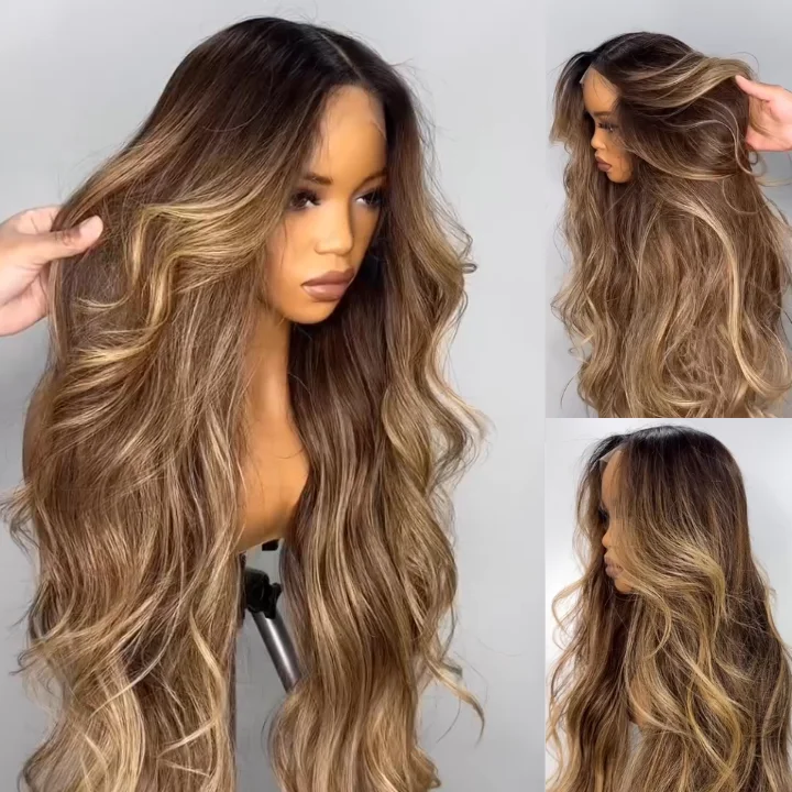 heat-safe wigs for flexible styling options -Black Friday Flash Sale Up To 90% OFF | Highlight Honey Blonde Mix Brown  Brazilian Loose Wave Hair Long  Glueless  Lace Front Wigs 13x4 Clear Transparent  Lace Front Wigs-Amanda Hair