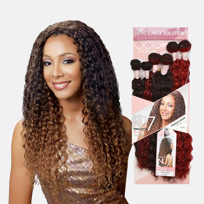 natural wigs for women with straight hair -BOBBI BOSS FOREVER NU French Wave 16"18"20" + CLOSURE 7pcs